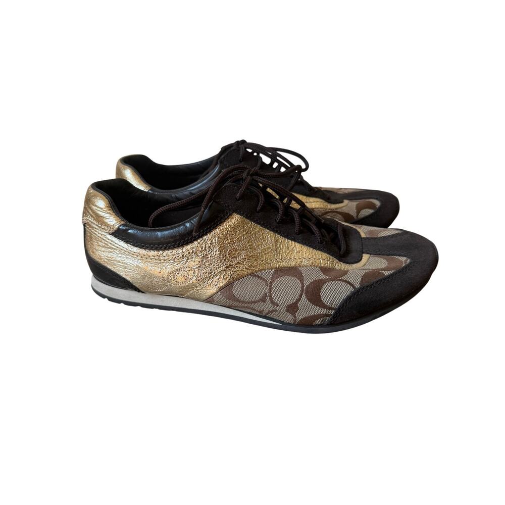 Coach Womens Kodie Signature Logo Gold and Brown Women's Sneakers Size 10 - Picture 5 of 13